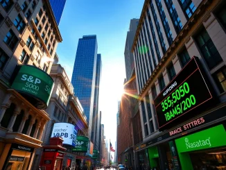 Digital display showing U.S. stocks opening higher, reflecting strong market confidence and positive S&P 500 performance.