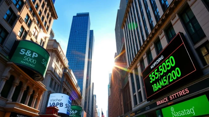 Digital display showing U.S. stocks opening higher, reflecting strong market confidence and positive S&P 500 performance.
