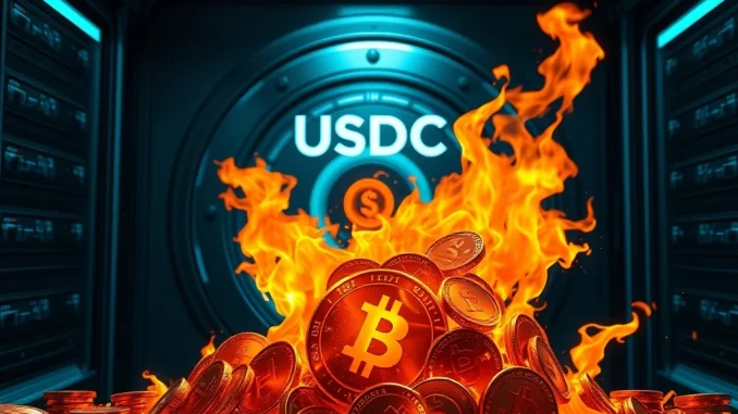 Visual representation of 350 million USDC being burned, symbolizing a significant stablecoin event and treasury management.