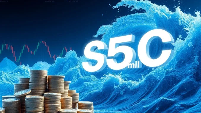 Depicts 250 million USDC minted, symbolizing a large influx of stablecoin into the crypto market, indicating significant financial movement.