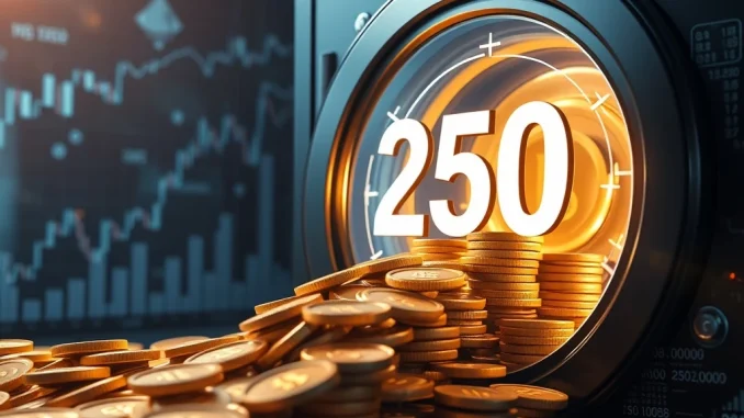 A visual representation of 250 million USDC being minted, symbolizing a significant stablecoin transaction within the crypto treasury.