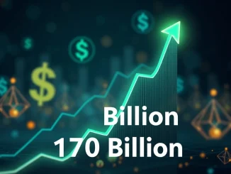 A soaring graph symbolizing the astonishing USDT market cap reaching $170 billion, representing significant stablecoin growth in the cryptocurrency market.