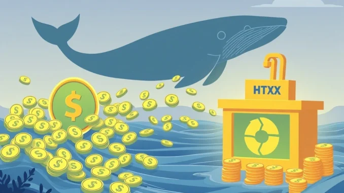 Illustrates a monumental 700 million USDT transfer from Aave to HTX, signifying a major crypto whale movement.