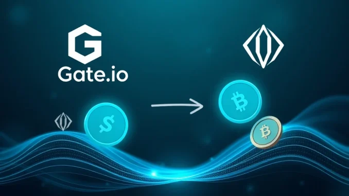 Gate.io logo facilitating a seamless UXLINK token migration, ensuring secure digital asset support for users.
