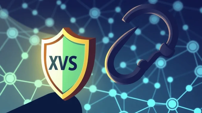 A digital shield protecting XVS tokens, symbolizing Venus Protocol's successful funds recovery from a crypto phishing attack.