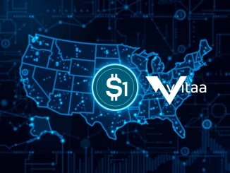 Illustrating the WLFI Vaulta partnership, integrating the USD1 stablecoin to advance Web3 banking and digital asset adoption in the U.S.