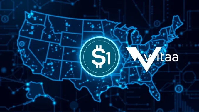 Illustrating the WLFI Vaulta partnership, integrating the USD1 stablecoin to advance Web3 banking and digital asset adoption in the U.S.