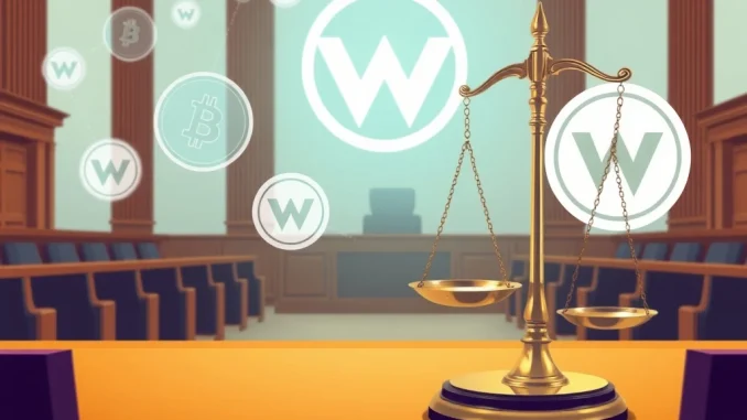 Wemade appeals WEMIX lawsuit ruling on employee crypto payment, depicting legal scales and digital currency symbols.