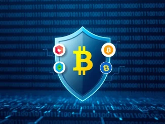 A digital shield icon safeguarding cryptocurrency assets, illustrating WLFI blacklisting efforts for account abuse protection.