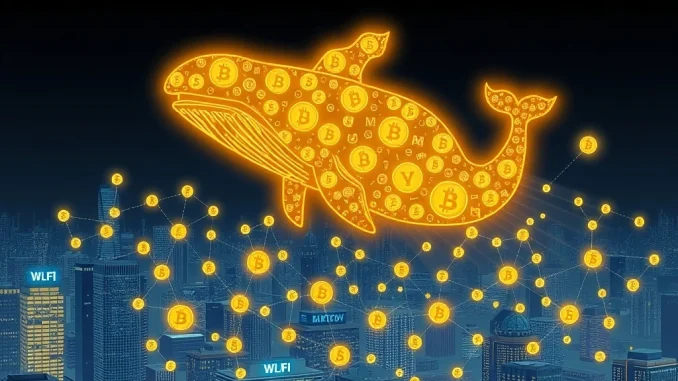 An abstract digital whale, representing a major WLFI investor, making a large token claim in the crypto market.