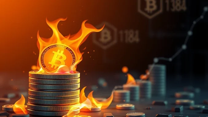 A digital depiction of WLFI tokens burning, symbolizing World Liberty Financial's strategic WLFI token burn initiative to enhance value.