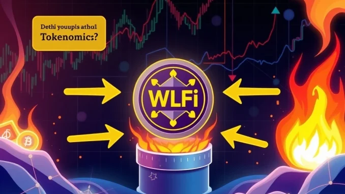 WLFI token buyback and burn process, symbolizing deflation and value growth through protocol fees.