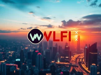 A digital representation of the WLFI token symbol, signifying its crucial listing on Kraken and HTX exchanges, impacting the DeFi landscape.