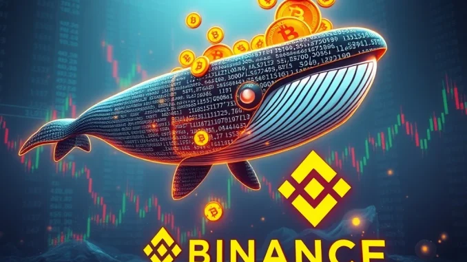 A digital whale representing a WLFI whale deposit transferring substantial WLFI tokens to the Binance exchange, symbolizing major crypto market activity.