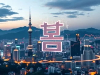 Conceptual image showing the South Korean Won symbol integrated with blockchain, representing the future of the won stablecoin and the need for offshore FX market reforms.