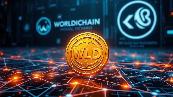 Visualizing the significant Worldcoin WLD token transfer across blockchain networks, highlighting its movement to World Chain and Kraken.
