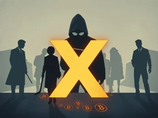 X logo with cryptocurrency symbols, depicting the investigation into X crypto accounts bribery.
