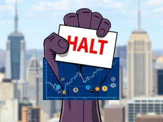 An illustration showing the SEC halting a Bitwise Crypto ETF, highlighting regulatory uncertainty for XRP News and the broader market.
