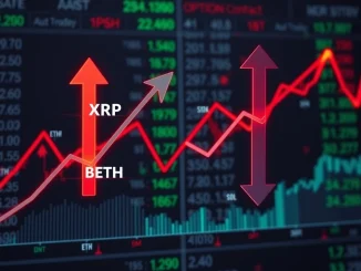 Charts depicting **XRP options** showing bullish trends and BTC/ETH options showing bearish sentiment, reflecting market expectations.
