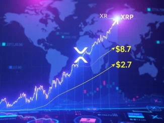 An XRP price chart showing an explosive upward trend, highlighted by Fibonacci analysis indicating a potential $27 XRP target.