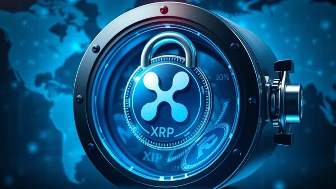 A digital representation of 400 million XRP tokens securely locked within Ripple's escrow system, highlighting the controlled supply and market stability for XRP.