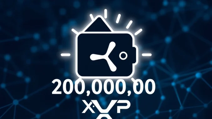 Depiction of a massive 300,000,000 XRP transfer moving from an unknown source to a Ripple wallet, highlighting a significant cryptocurrency transaction.
