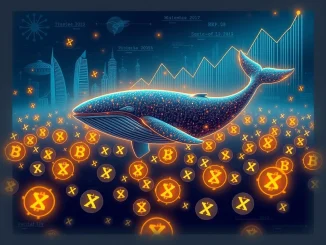 A large digital whale accumulating XRP tokens, symbolizing significant XRP whale accumulation and institutional confidence in the crypto market.