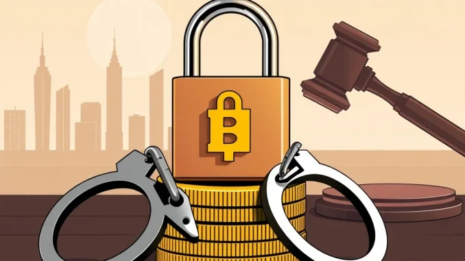 Visualizing the scale of the **Chinese fraud scheme** and **Yadi Zhang's guilty plea**, with digital currency and legal symbols.