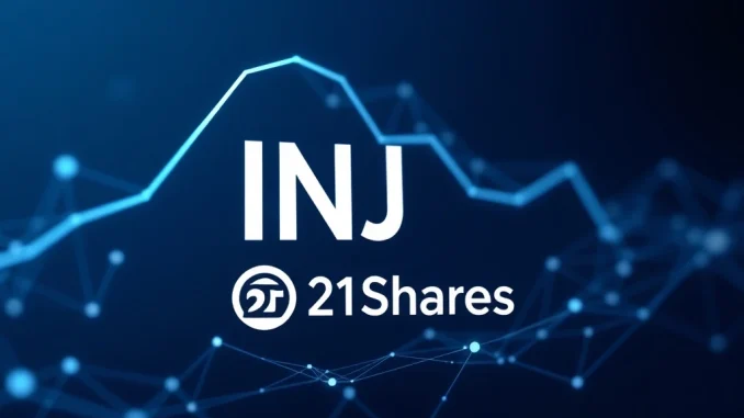 Visualizing the significant 21Shares INJ ETF filing, representing the convergence of traditional finance and Injective Protocol's blockchain innovation.