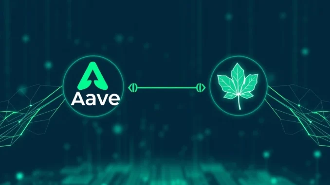 A visual representation of Aave and Maple Finance protocols integrating, symbolizing enhanced DeFi lending opportunities.