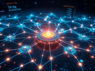 Aave V4 upgrade visually represents the unification of decentralized lending liquidity into a single, efficient hub.