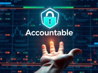 Visual representation of secure on-chain credit analysis, showing data flowing into a digital ledger, symbolizing Accountable's $7.5M funding.