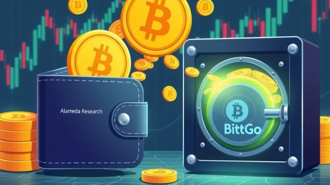 Illustrates a significant Bitcoin deposit from an Alameda Research address to BitGo, representing major crypto asset movement.