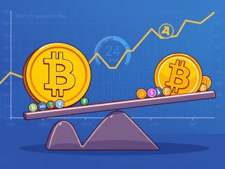 A digital graph showing the **Altcoin Season Index** declining, indicating a shift from altcoin outperformance to Bitcoin dominance in the crypto market.