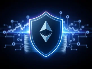 A digital shield protecting crypto assets, symbolizing how crypto insurer Anthea's $22M funding will secure and innovate Ethereum life insurance products.