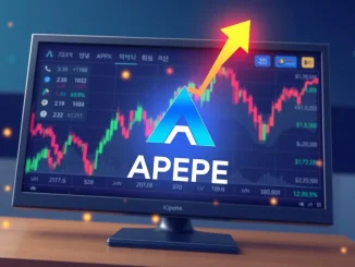 Ape N Pepe (APEPE) token chart dramatically rising on the Coinone exchange, symbolizing significant cryptocurrency gains and high trading volume.