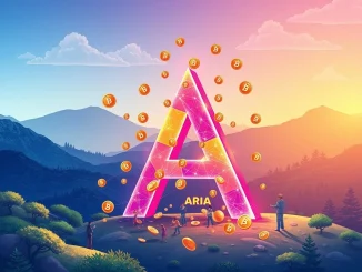 Digital representation of ARIAIP token distribution during the Aria airdrop, symbolizing rewarding opportunities for the crypto community.