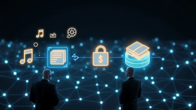 Aria Prime platform facilitating institutional IP tokenization, showcasing digital assets transforming into secure blockchain tokens.