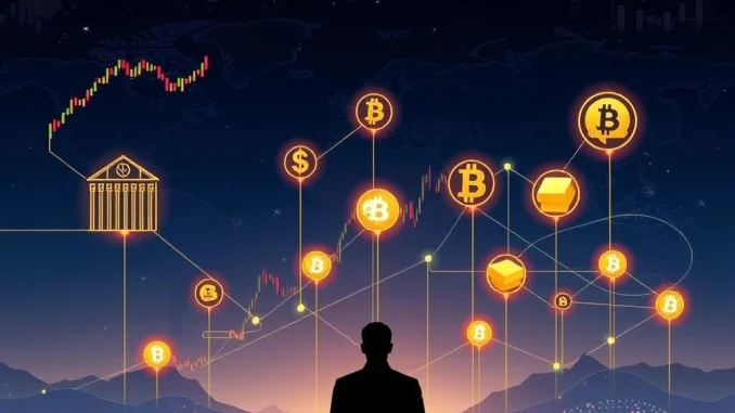 Visualizing asset tokenization transforming the global financial system as predicted by Robinhood CEO, showing traditional assets becoming digital tokens.