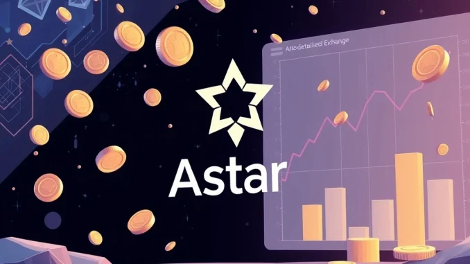 An abstract representation of the Astar airdrop, showing tokens being distributed, emphasizing the ASTER token buyback.