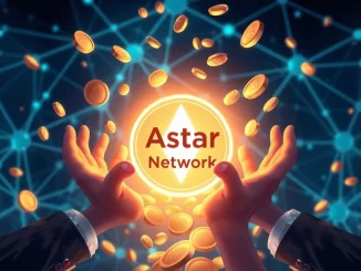 Illustrative representation of the Astar airdrop claim event, with digital tokens being distributed from the Astar Network.