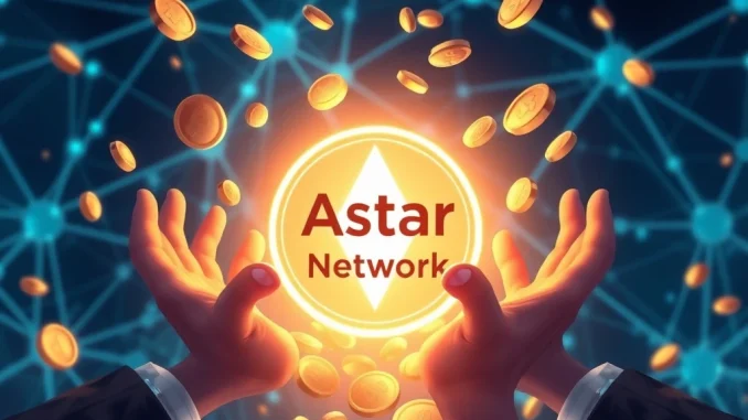 Illustrative representation of the Astar airdrop claim event, with digital tokens being distributed from the Astar Network.