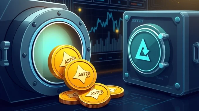 A digital graphic illustrating Aster's ASTER supply transfer to its treasury, signifying preparation for upcoming airdrop claims.