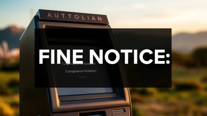 An official-looking document or screen showing an AUSTRAC fine notice for Cryptolink, emphasizing Australia crypto ATM compliance challenges.
