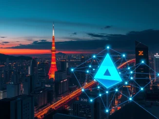 Visualizing TIS's new **Avalanche platform** transforming Japanese payment infrastructure with tokenized assets and stablecoins.