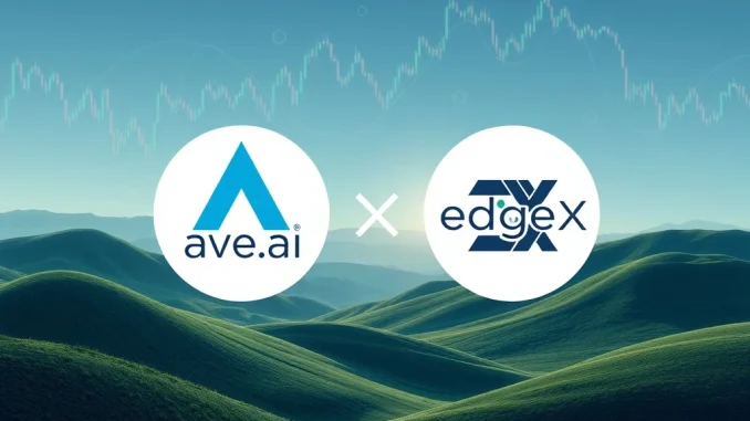 Ave.ai and edgeX logos symbolize their partnership, enabling seamless on-chain perpetuals trading.