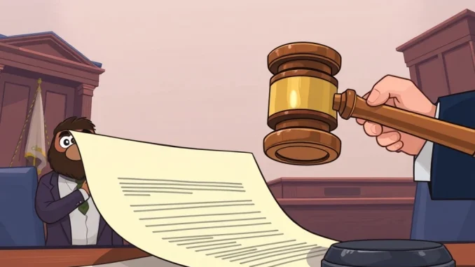 A judge's gavel rests on a legal document, with a Bored Ape Yacht Club NFT in the background, signifying the ruling that BAYC NFTs are not securities.