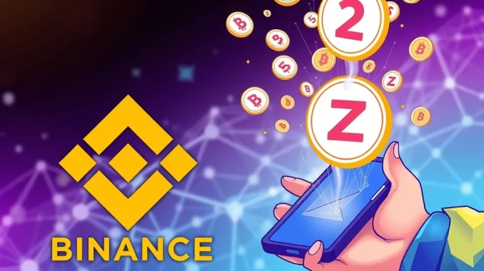 Binance's exciting announcement of the 2Z Hodler Airdrop, featuring the exchange logo and 2Z token symbol, signifying a new token listing opportunity.