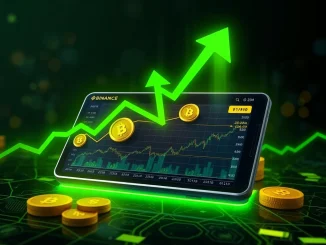 Charts and arrows depict the remarkable surge in retail crypto investors on Binance Alpha, highlighting increased trading volume and smaller trade sizes.