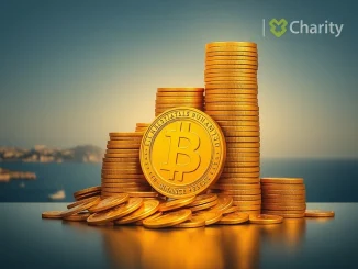 A massive pile of money representing the $37M Binance BNB donation, with a smaller stack of BNB coins and a subtle Maltese charity logo.